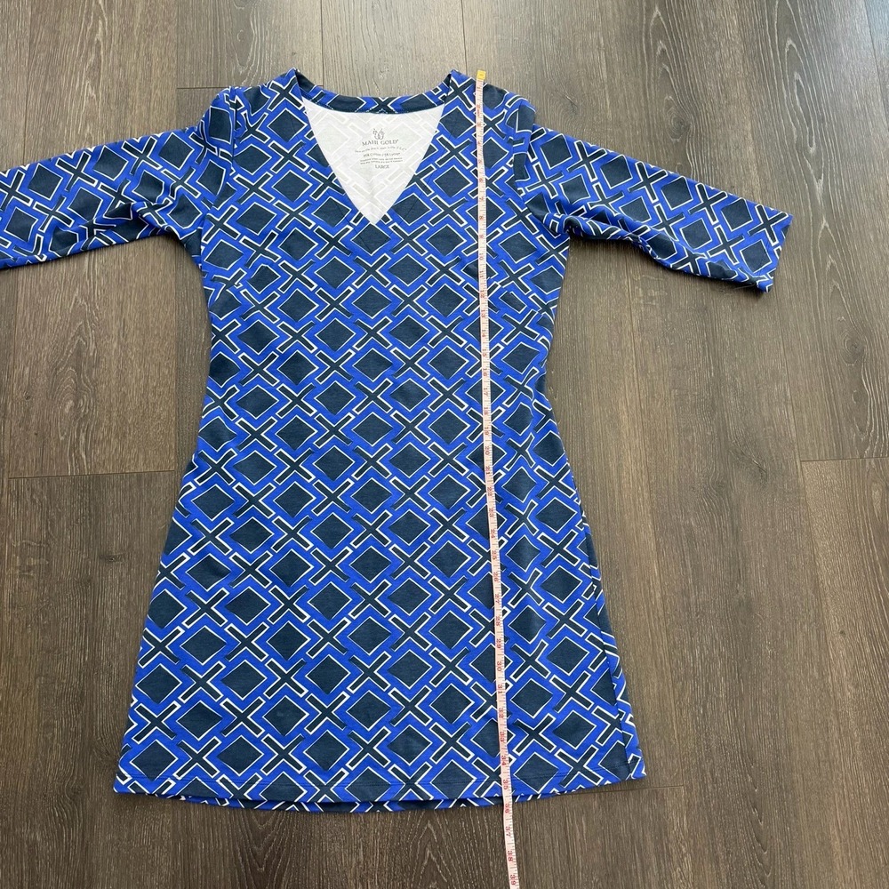 MAHI GOLD Womens Blue 3/4 Sleeve V-Neck Dress Large Preppy  Office Travel Resort - Picture 8 of 9